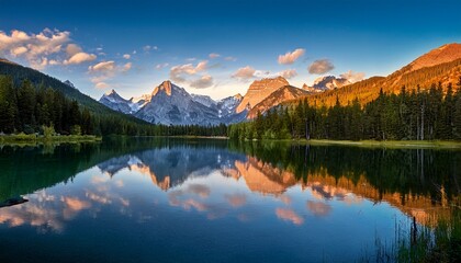 Obraz premium lakes and mountains reflect the sunset