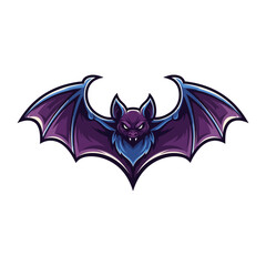 Mysterious Bat Emblem: A stylized, menacing bat, meticulously designed with deep violet and vibrant blue hues, symbolizing mystery and nocturnal allure, perfect for logos, graphics.
