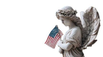 Angel statue holding small US flag