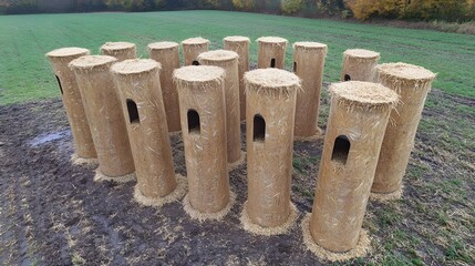 Hay Bale Towers Outdoor Game Field Obstacle Course