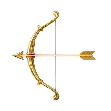 Golden bow and arrow isolated on transparent background, a symbol of love and accuracy
