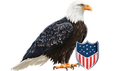 Bald eagle perched on American shield