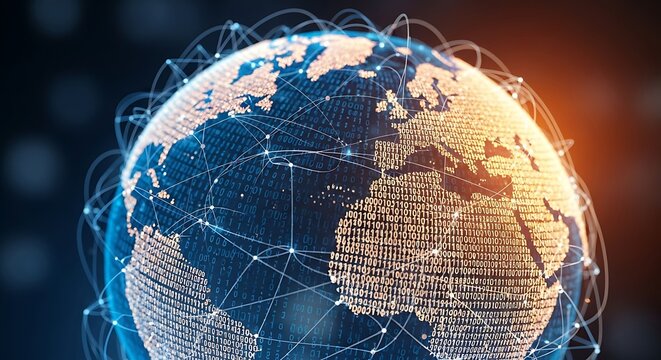 Digital globe with network connections, representing global communication and technology