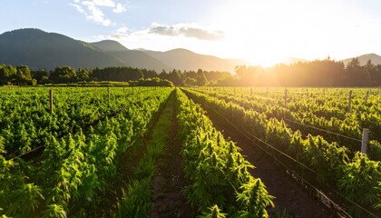 Naklejka premium Hemp field at sunset (1)