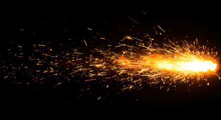 Explosive burst of fiery sparks and light trails emitting intense energy