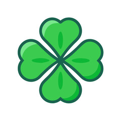 Colored vector icon of a green clover, symbolizing luck, fortune, and St. Patrick's Day celebration. Isolated on a transparent background