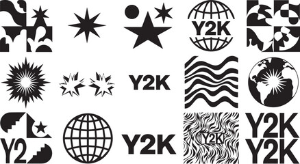 Fototapeta premium Y2k aesthetic graphic design elements with abstract shapes and globes
