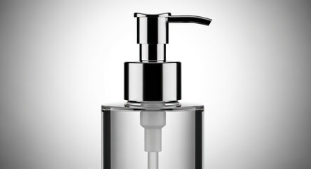 Obraz premium Close up of a clear dispenser with a chrome pump top against white