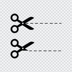 Scissors Icon with Dashed Cutting Line with Transparent Background 