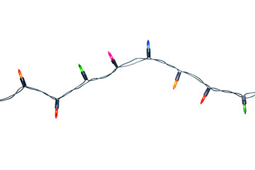 String of Christmas lights isolated on transparent background.