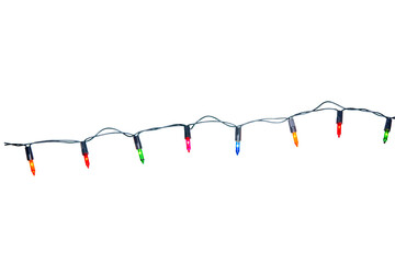 String of Christmas lights isolated on transparent background.