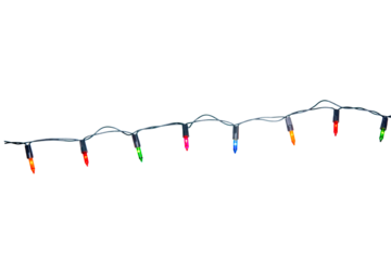 String of Christmas lights isolated on transparent background.