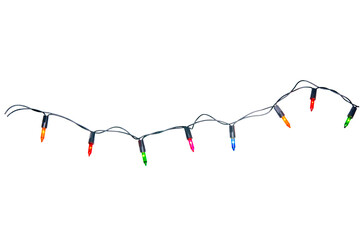 String of Christmas lights isolated on transparent background.