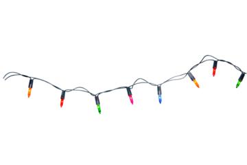 String of Christmas lights isolated on transparent background.