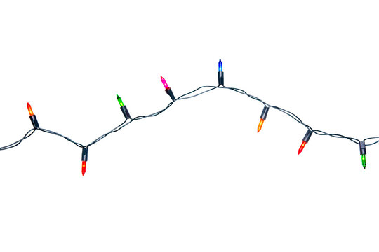 String of Christmas lights isolated on transparent background.