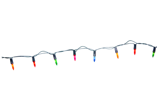 String of Christmas lights isolated on transparent background.