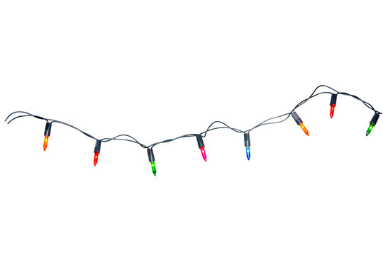 String of Christmas lights isolated on transparent background.