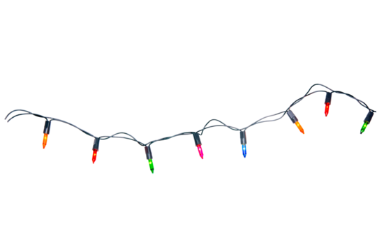 String of Christmas lights isolated on transparent background.