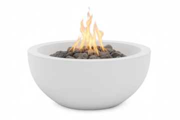 Modern white fire pit burning with a transparent background, perfect for adding warmth and ambiance to outdoor spaces