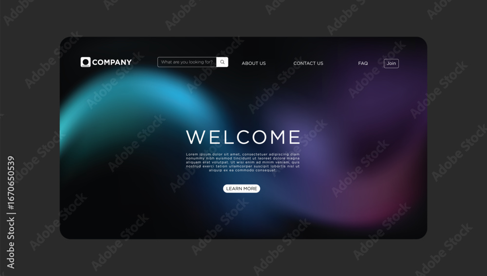 Wall mural modern digital welcome screen with gradient background and navigation for business websites