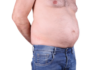 closeup of man with belly fat isolated