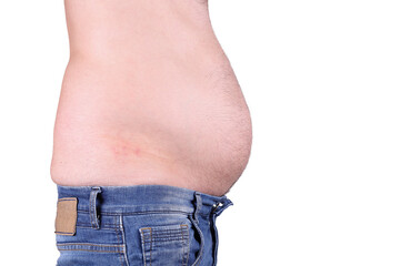 Naklejka premium closeup of man with belly fat isolated
