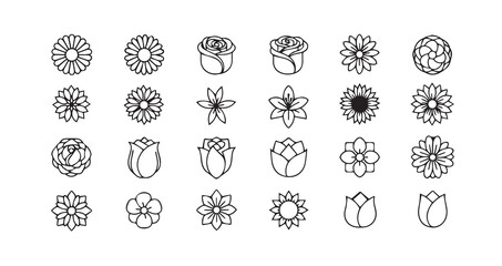Flower head line art icon bundle illustration
