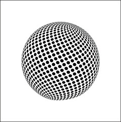 An abstract, minimalist sphere icon with a simple black dotted grid pattern. Ideal for use in technology, AI, data, and global business contexts for websites, app interfaces, and print materials.