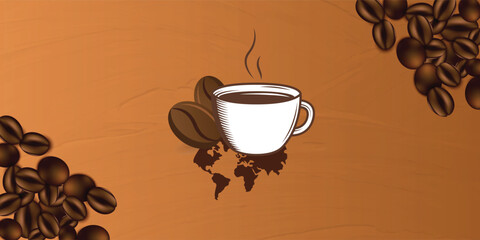 Vector illustration template background logo typography isolated of International Coffee Day Hand Lettering with Realistic Coffee Bean and Cup of Coffee Ornaments for Banner Poster Web Social Media 