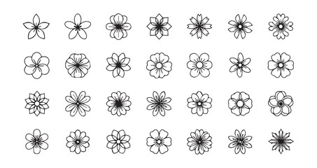 Flower head line art icon bundle illustration