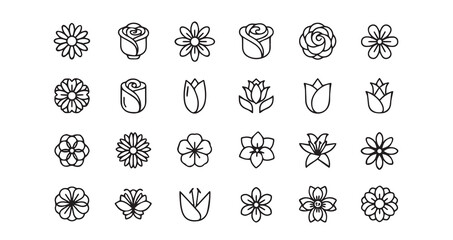 Flower head line art icon bundle illustration