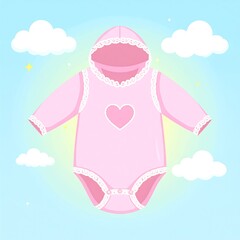 Pink baby outfit against a sky