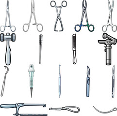 Surgical instruments set. Surgical Elements Vector Set