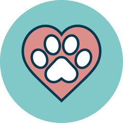 Obraz premium A stylized heart shape containing a paw print is centered against a solid light blue circular background for pet care branding.