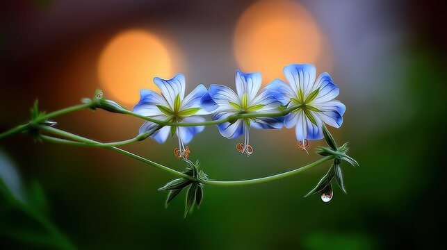 Dew-Kissed Blue Star Flowers on a Dark Backdrop