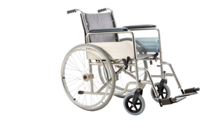 Wheelchair for disabled or invalid person isolated on transparent background, medical equipment for hospital and health care