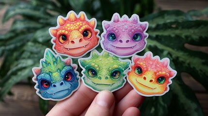 Fototapeta premium cute dinosaur face sticker images