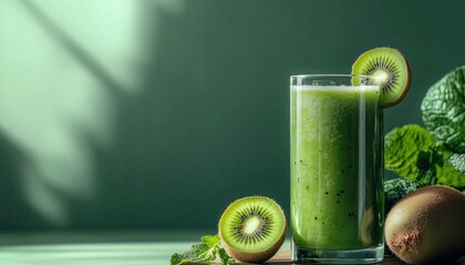 Nutrient-Packed Kiwi Green Smoothie Served In Glasses. Organic, Healthy, And Energizing Drink For A Balanced Alkaline Diet. Ideal For Vegetarian Health.