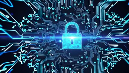 Digital lock icon on high-tech interface symbolizing cybersecurity and data protection. - Powered by Adobe