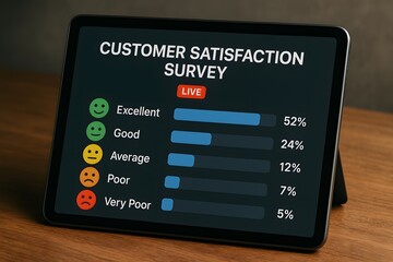 Analyzing customer satisfaction on a tablet display. 