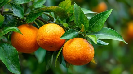 Orange garden with ripe oranges on tree branches, Generative AI,