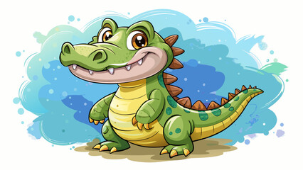 Fototapeta premium Cartoon Cute baby crocodile vector, Watercolor Alligator kid character isolated on white background.