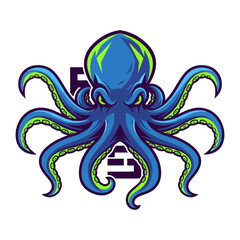 Octopus illustration: A captivating illustration showcasing a majestic octopus with vibrant blue hues, tentacles, and captivating eyes