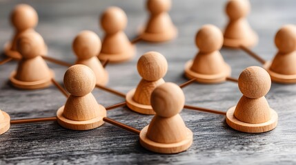 Wooden Figures Network Connection Teamwork Collaboration Concept