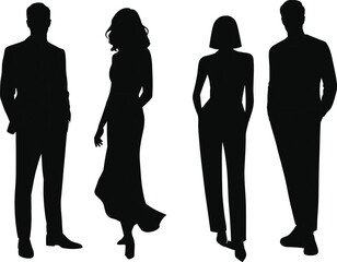 People silhouette vector set, male and female outlines, standing poses icons, human figure design, modern character shapes, fashion silhouette illustrations
