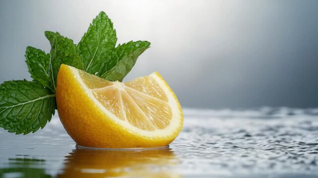 A slice of lemon with water splashing on it