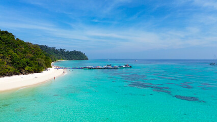 Thailand Tourism. Koh Rok Islands in the south of Thailand, beautiful green tropical islands with turquoise water, ideal for vacation and tourism.