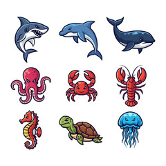 Fototapeta premium Ocean Creatures Galore: A collection of vibrant aquatic animals swims into view, each radiating its own unique personality.