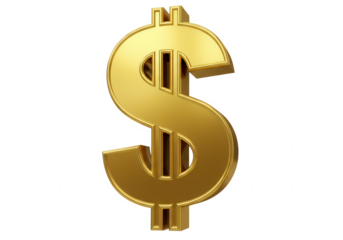 Shiny golden dollar sign symbol representing wealth and finance isolated on transparent background