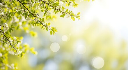 Spring Blossoms in Sunlight with Soft Bokeh Background Creating Serene Atmosphere and Freshness